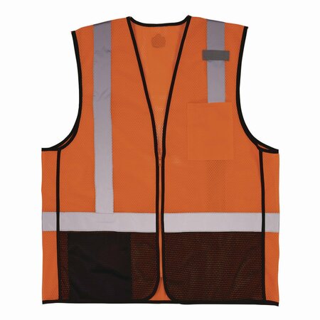 ERGODYNE GloWear 8210Z Hi-Vis Class 2 Mesh Vest, 4X-Large to 5X-Large, Orange 23029